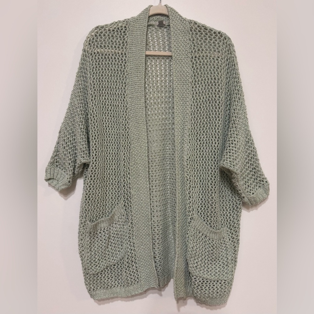 Ecote Women’s Open Knit Cardigan Sweater Dolman Sleeve Sage Green Size S